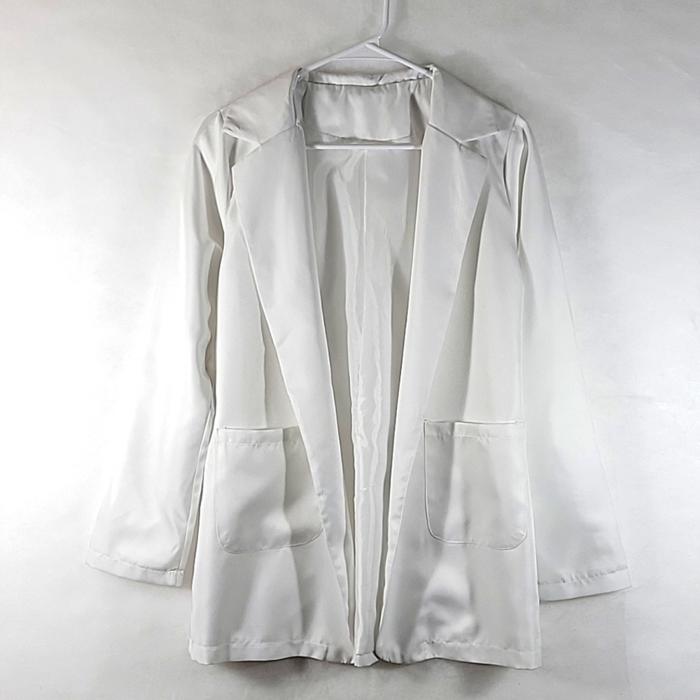 White Unbranded Uniform Long Sleeve Open Front Blazer Size S